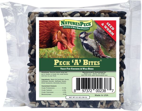 Peck 'A' Bites - Seed & Worm /4.25" (6) Pack + 1 feeder basket