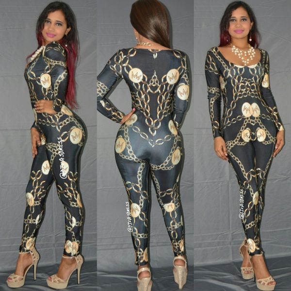 sexy gold chains printed jumpsuit | Women's Clothing Online