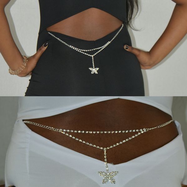 Sexy Silver Rhinestone Belly Waist Lower Back Chain Womens Clothing Online 