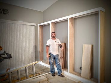 Chris onsite building a custom  bookshelf 