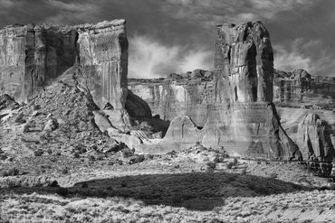 black and white photography,  Gerald Hill photography, Arches National Park, Moab Utah, rock bridges