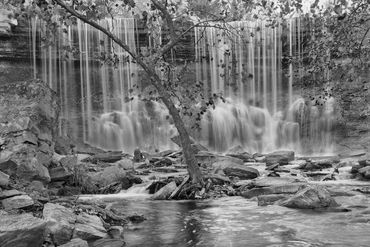 black and white photography,  Gerald Hill photography, waterfall, cowley county, kansas, dexter, KS