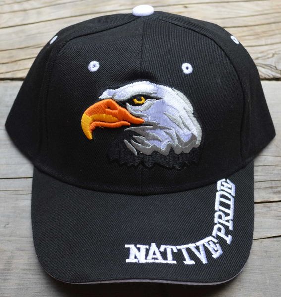 Ball Cap with Native American Inspired Design featuring Native Pride Lettering and Bald Eagle Head