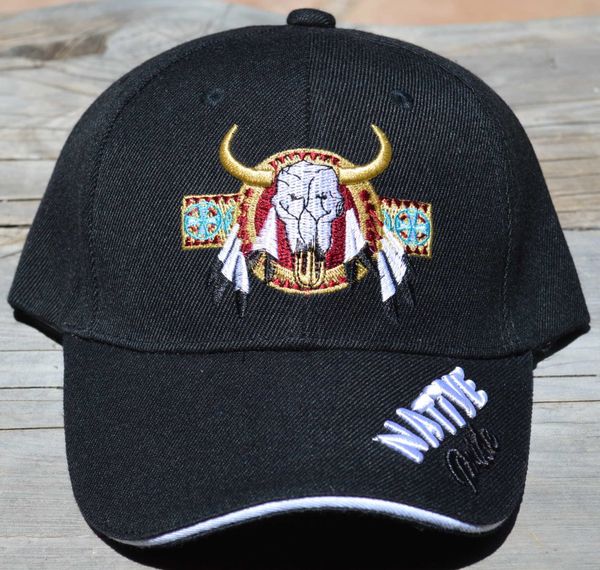 Ball Cap with Native American Design featuring Native Pride Lettering and Buffalo