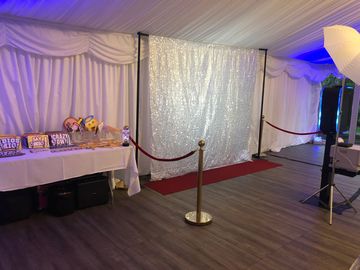 backdrop, red carpet, photo booth, props