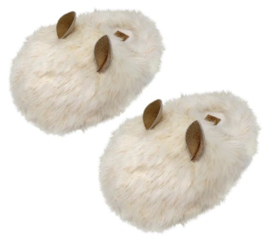 Win Co Furry Fuzzy Fluffy Faux Fur Slippers Cream Gold Ears Win Co