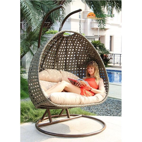 Base and Poles are Not Included. Latte/Cream ISLAND GALE Elegant Design Double SEAT Wicker Swing Chair DIY Suit Your OWN Hanging Convenience.