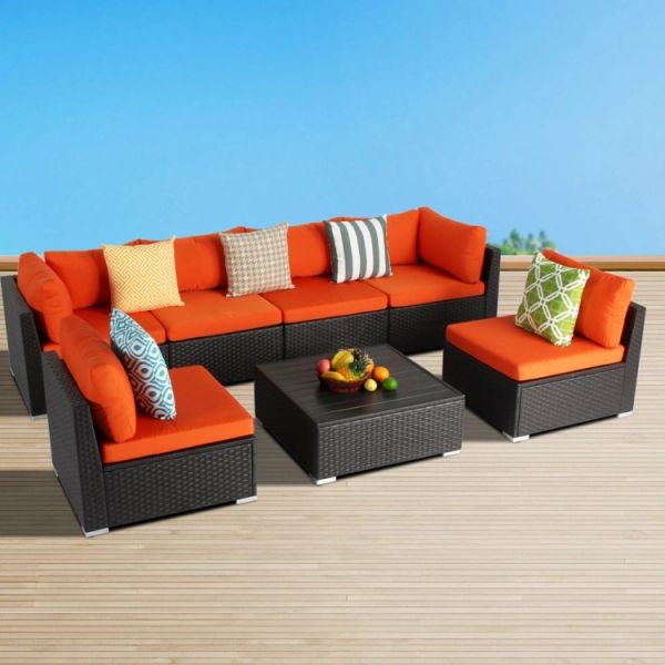 Island Gale 7pc Outdoor Patio Wicker Sectional Sofa Set