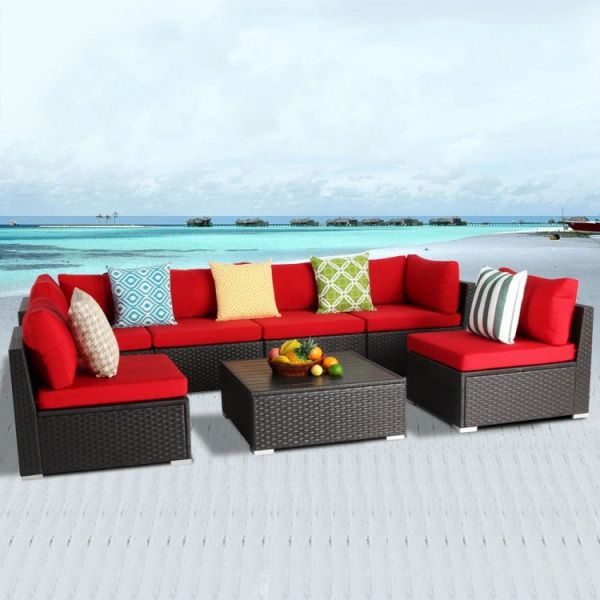Island Gale 7pc Outdoor Patio Wicker Sectional Sofa Set
