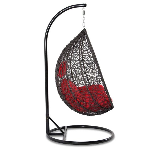 Island Gale Hanging Basket Chair Outdoor Front Porch Furniture With Stand And Cushion Grey Wicker