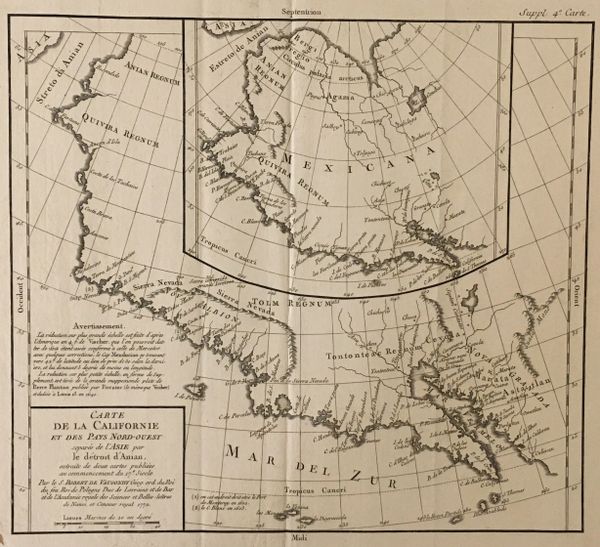 Carte de la Californie et des Pays Nord-Ouest separes de l'Asie par le détroit d'antan...