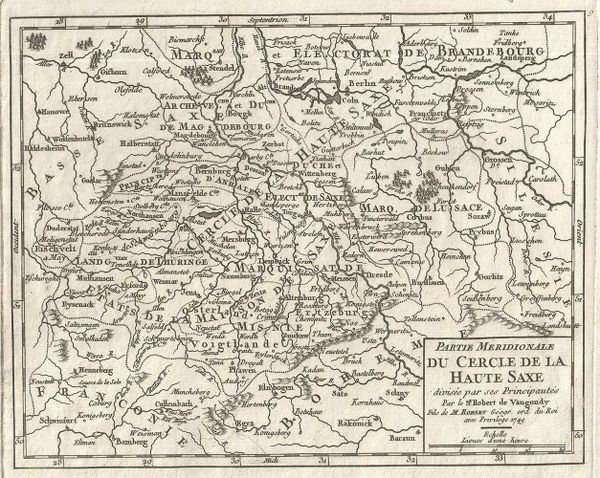 De Vaugondy Map, Partie Meridionale de Cercle de la Haute Saxe divisee par ses Principautes....