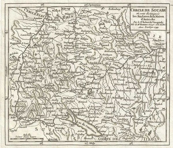 De Vaugondy Map, Cercle de Souabe ou sont distingues les Eclaves de la Maison d'Autriche...