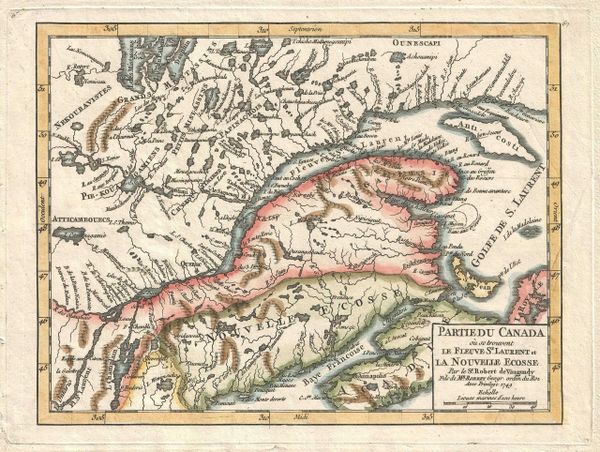 De Vaugondy Map, Partie du Canada ou se trouvent le Fleuve St Laurent et la Nouvelle Ecosse......