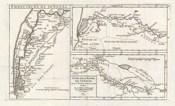 De Vaugondy Map, Cours de la Riviere de Senegal depuis le Rocher Gouinea jusqu'a la Mer...