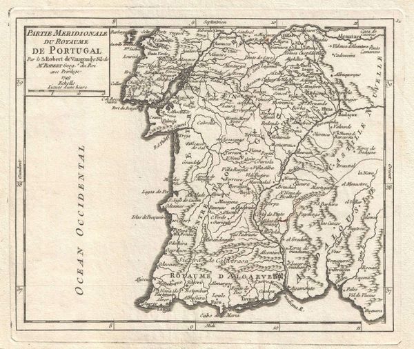 De Vaugondy Map, Partie Meridionale du Royaume de Portugal...