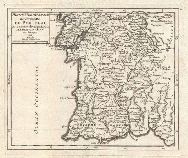 De Vaugondy Map, Partie Meridionale du Royaume de Portugal...