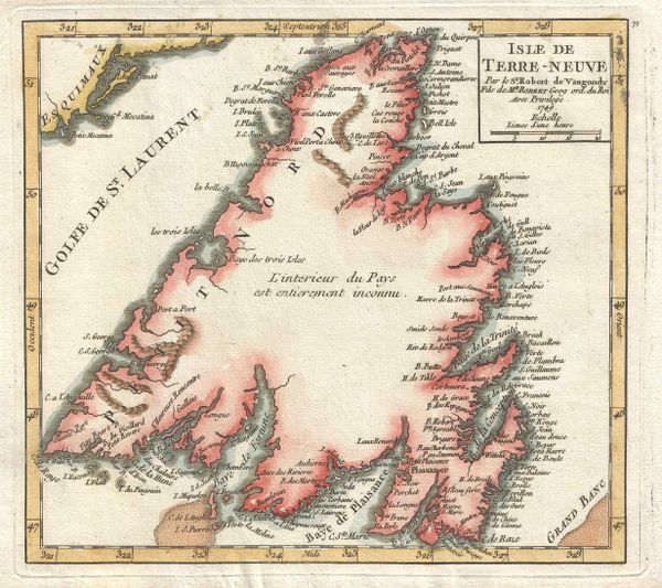 De Vaugondy Map, Isle de Terre Neuve...