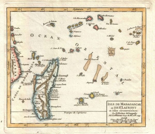 De Vaugondy Map, Isle de Madagascar ou de St. Laurent et isles circonvoisines...