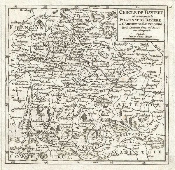 De Vaugondy Map, Cercle de Bavière où se trouvent le Palatinate de Bavière et L'Archev de Saltzbourg...