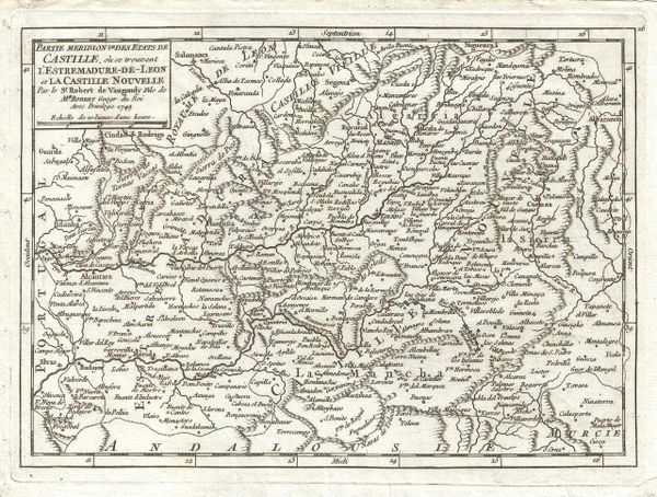 De Vaugondy Map, Partie Meridionale des Etats de Castille où se trouvent L'Estramadure-de-Leon et La Castille Nouvelle...