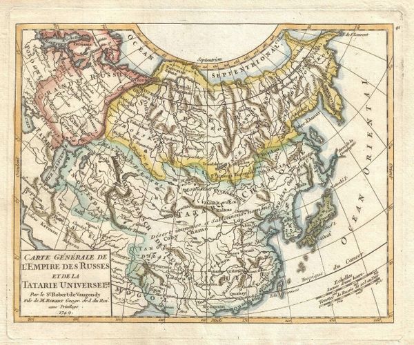 De Vaugondy Map, Carte Générale de L'Empire des Russes et de la Tartarie Universelle...
