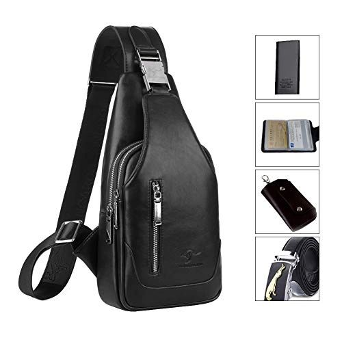 Leathario Crossbody Bag Men Genuine Leather Sling Bag Chest Shoulder ...