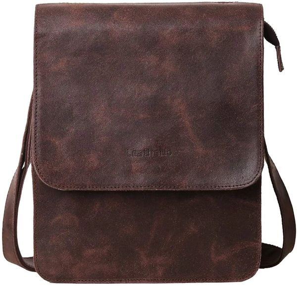 Leather Crossbody 14 Inch Sturdy Leather satchel iPad Messenger Bag fo