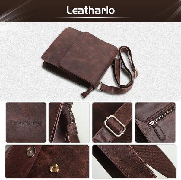  Leathario Men's Leather Shoulder Bag Crossbody Bag For