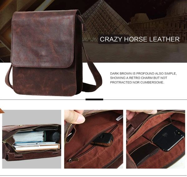 11Men's New Genuine Leather satchel Vintage Messenger Small ipad Shoulder  Bag 