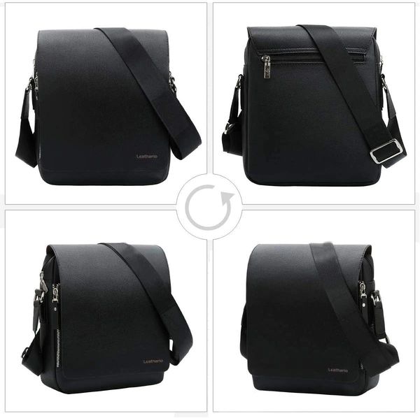 Leathario Men's Leather Shoulder Bag Crossbody Bag for Men Small Messenger for Work Business Satchel Casual