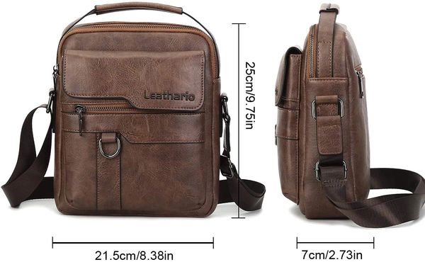 Leathario Mens Leather Shoulder Bag 11 inch iPad Bag Cross Body Tablet Small Messenger Business Casual Travel Daily Brown-L 