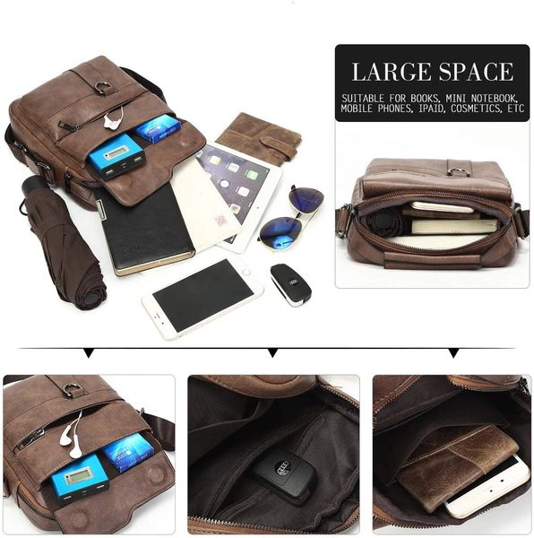 Leathario Men PU Shoulder Bag Small Men Messenger Bag Crossbody Satchel Bag  ipad Bag for Men (Black