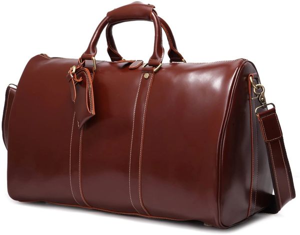  Leather trolley red travel bag weekender overnight