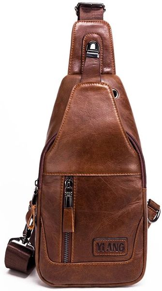 Leathario Men's Leather Sling bag Chest bag One shoulder bag Crossbody ...