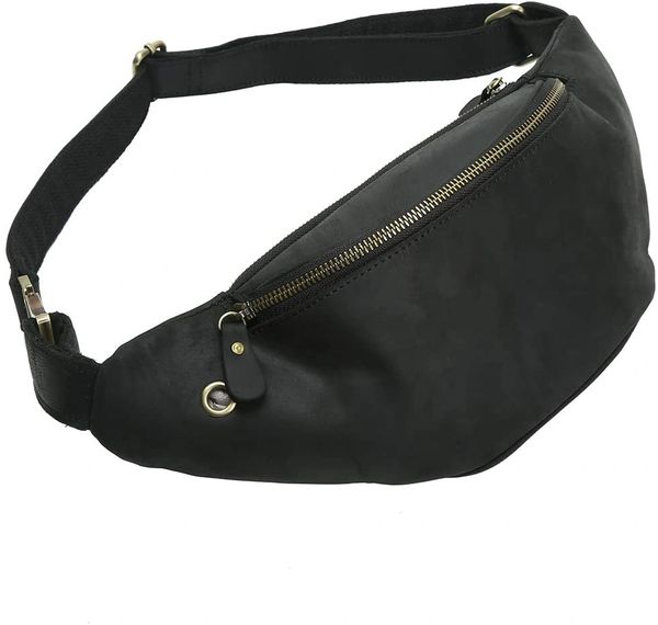 Waist Pack Black Belt Bag Genuine Leather Bum Bag Hip Bag Fanny Pack Crossbody Bag
