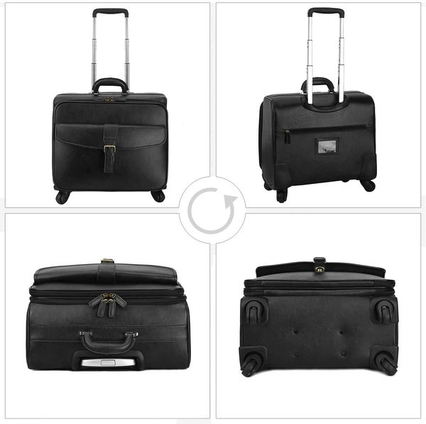 Leathario Leather Luggage Travel Duffle Bag Weekend Overnight Bag Rolling Suitcase