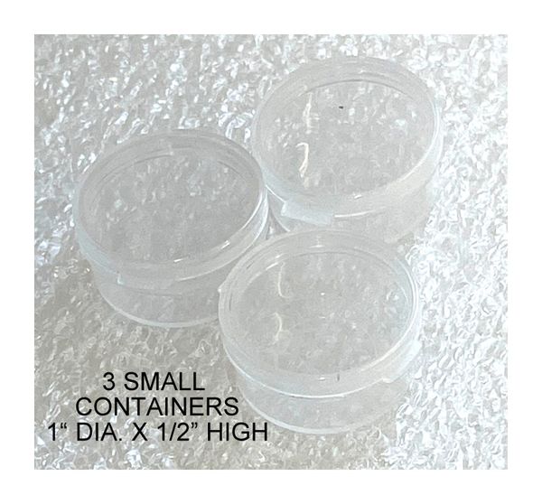 3 SMALL CLEAR PLASTIC ATTACHED LID CONTAINERS