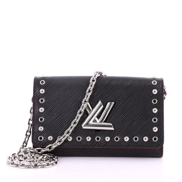 SOLD Louis Vuitton Twist Lock Wallet on Chain WOC Clutch Black Leather | nrd.kbic-nsn.gov