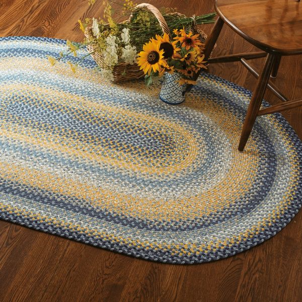 Sunflowers Blue Braided Rugs GENEVA COUNTRY STORE