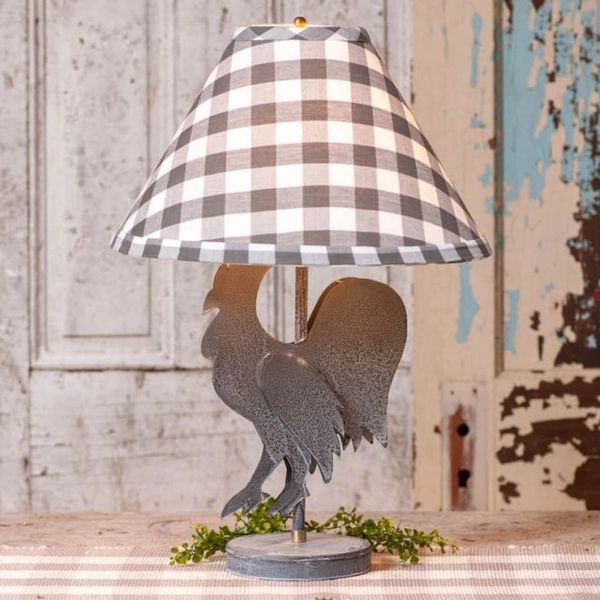 Rooster Lamp with Gray Checked shade GENEVA COUNTRY STORE