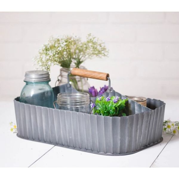 Table Caddy with Divider in Antique Tin Finish