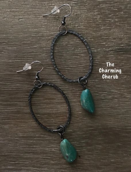 Drop turquoise hoop earrings