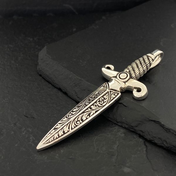 HAND ENGRAVED DAGGER PENDANT | Silver Skull Ring | Alfred Albrizio Inc