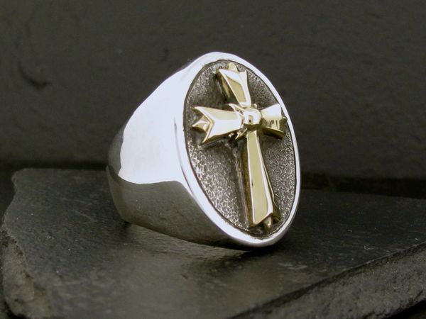 SILVER AND GOLD CROSS RING | Silver Skull Ring | Alfred Albrizio Inc