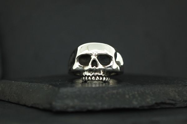 SMALL HEAVY HALF SKULL RING | Silver Skull Ring | Alfred Albrizio Inc