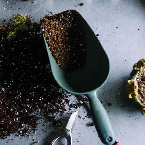 Shovel with spilled dirt around it