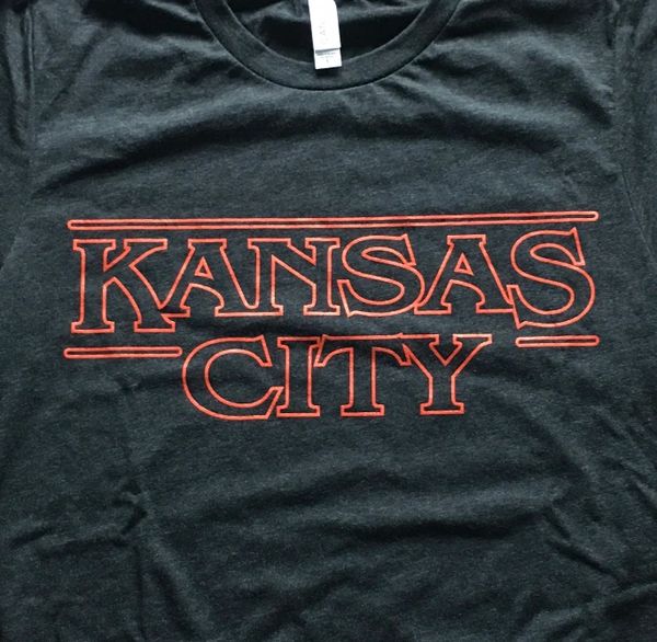 Kansas City Unisex Super Soft Crew Tee Charcoal Black with Fireball Red