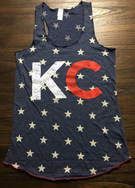 KC Merica' Raw Edge Tank Navy, or Red, with Stars Super Soft