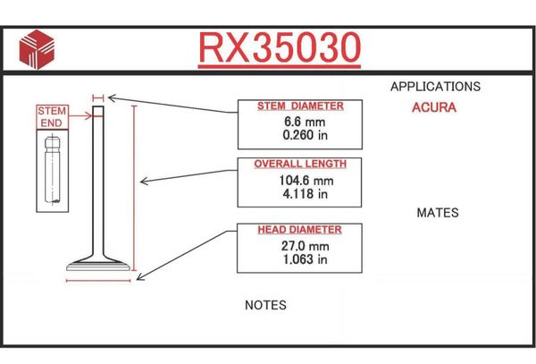 Valve - Exhaust (ITM RX35030) 86-89